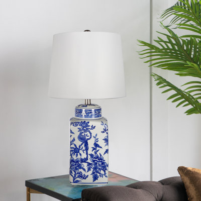 Lampe vase en céramique bleue et blanche