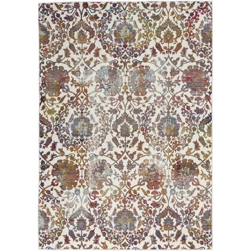 Tapis blanc moderne Raymond Farmhouse, Rectangle 5 pi 3 po x 7 pi 6 po