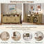 Buffet moderne à 4 portes avec prises de courant, ports USB, tablettes réglables, armoire de rangement ouverte et poignées en aluminium-948461506
