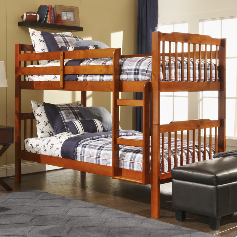 Mulli Kids Twin Over Twin Bunk Bed, Mahogany