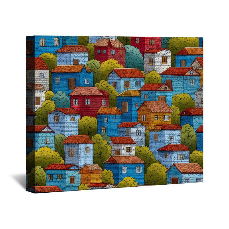 Décoration murale de maisons sur toile - Bâtiments décoratifs en plusieurs tailles, 32 po x 32 po