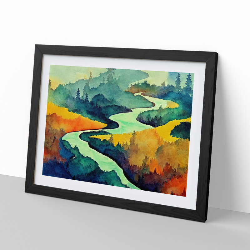 Magical Forest River - Framed Print, Black, 46cm H x 64cm W x 2cm D