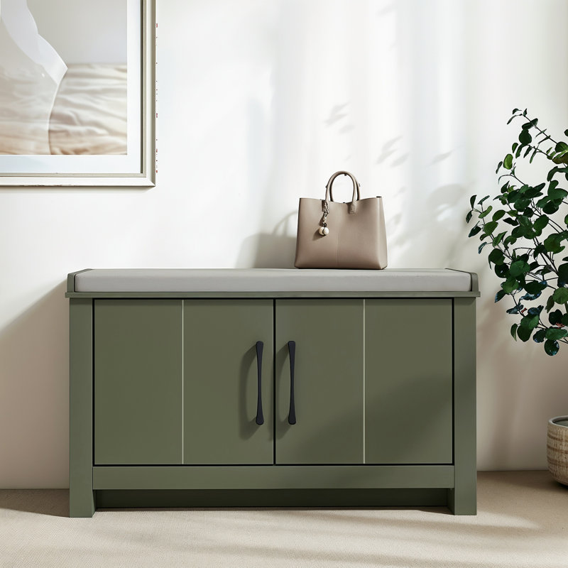 Limestone 2 Door Shoe Storage Bench, Kale Green