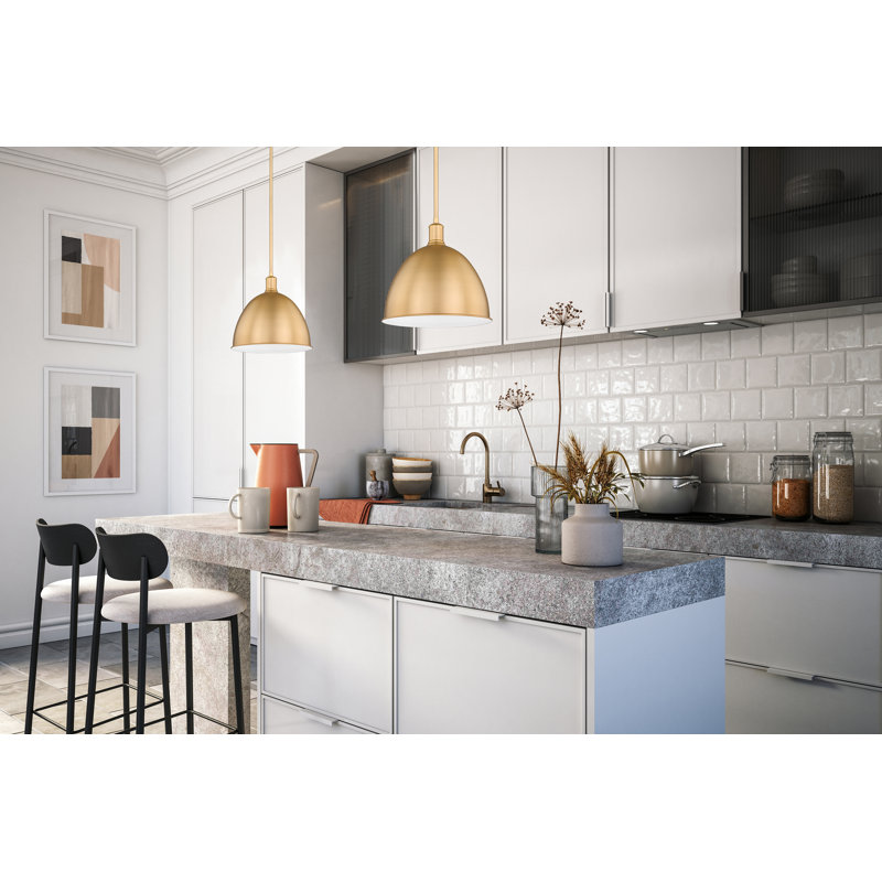 Waldon 1-Light Dimmable Single Pendant , 12.5" H x 12.5" W, Classic Brass