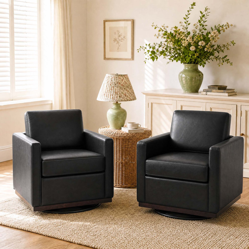 Fauteuil rembourré pivotant, Similicuir noir