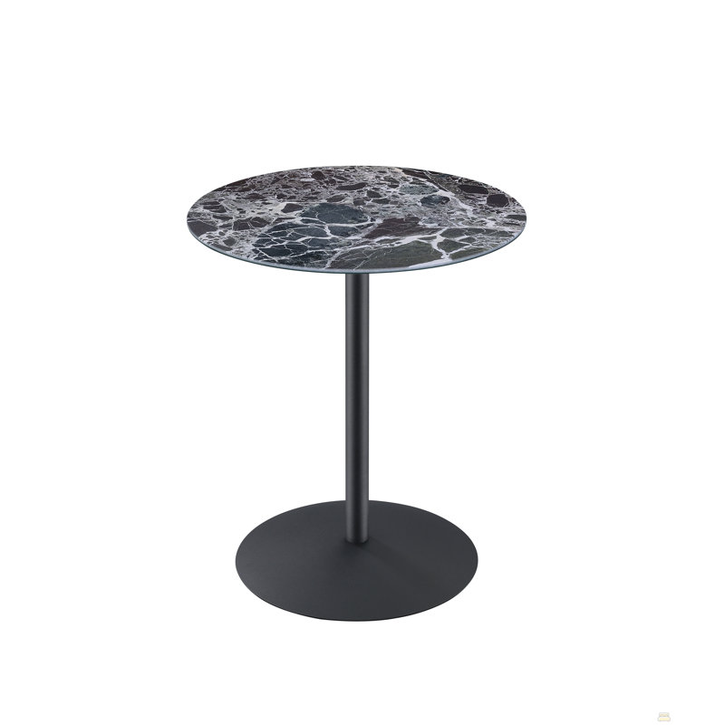 17.5" End Table With Black Marble Textured Top, Black