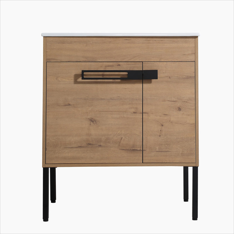 Meuble-lavabo de 30 po, meuble-lavabo autoportant ou flottant en option, Imitation chêne