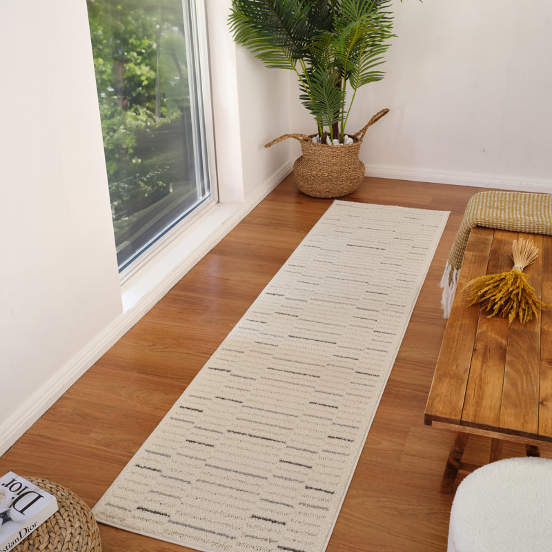 Tapis intérieur moderne, gris crème., Tapis de couloir 2 pi 3 po x 8 pi