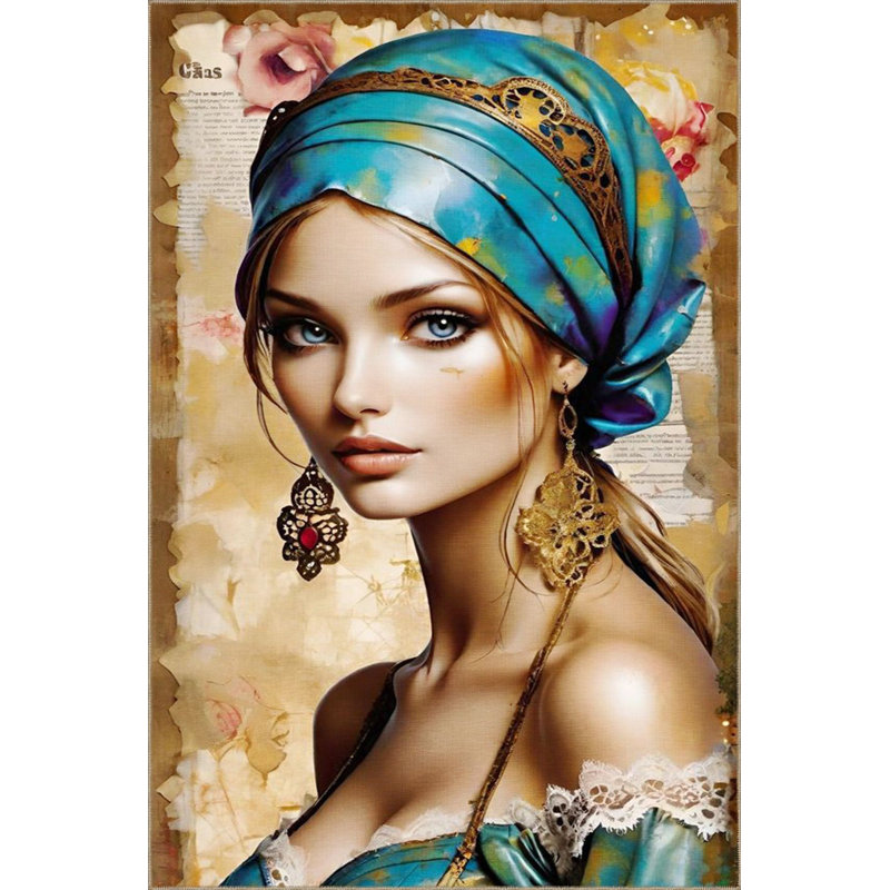 Tapis décoratif moderne à motif coloré Covered Girl, Sous-tapis rectangulaire de 3 pi 3 po x 4 pi 11 po
