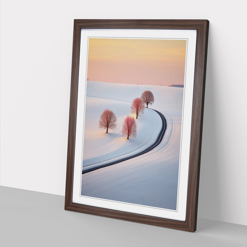 Winter Landscape Colour Field - Single Picture Frame Print on Wood, Walnut, 46cm H x 34cm W x 2cm D