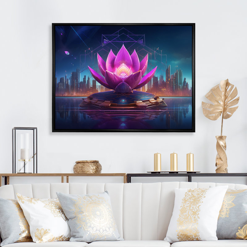 «Urban Enlightenment Blossoming Pink Lotus» sur toile, H 24 po x l 32 po, Cadre photo argenté