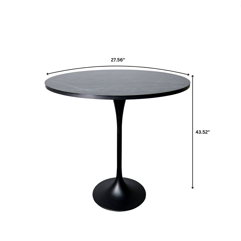 Table de salle à manger Harton, Noir marbré, H 43,52 po x L 27,56 po x l 27,56 po