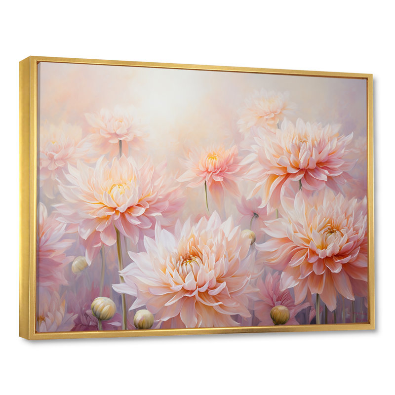 «Enchanting Chrysanthemums Flowers I», reproduction sur toile, Cadre flottant doré, H 30 po x l 40 po x P 1,5 po