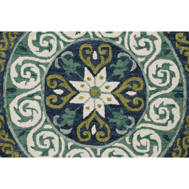 Tapis bleu / vert / ivoire Arliss, Rond 7 pi