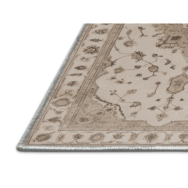 Tapis beige Tabriz lavable à la machine, Carré 3 pi