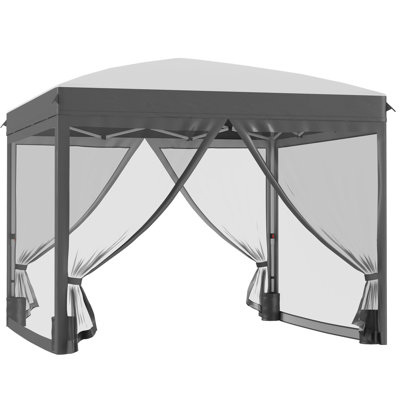 10' X Pop Up Canopy. Gray. Adjustable Height For Outdoor Fun. Netting Included. Wheeled Carry Bag & 4 Sandbags. Patio Garden Shelter Canopy Tent 10', Adventures. With Bag. Sand Bags. Uv50+ Spot
