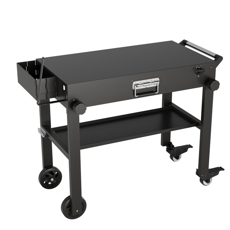 Chariot de barbecue extérieur robuste avec tablette pliable, chariot de table de préparation roulant en acier inoxydable
