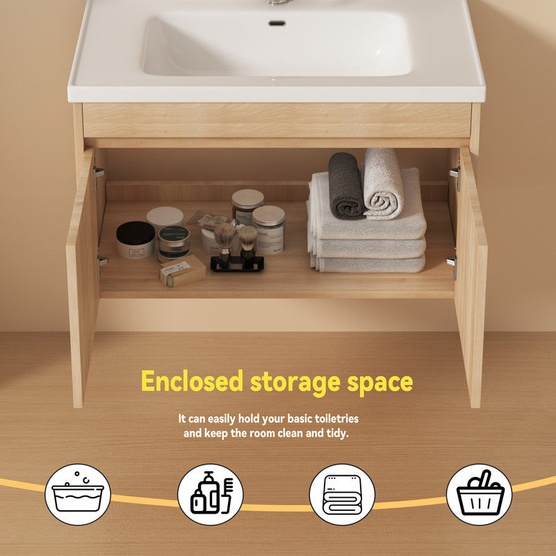 32 Inch Bathroom Vanity with Sink Combo, Wall Mounted Small Bathroom Vanity with Soft-Close Door Modern Floating Cabinet, Pop-up Drain, P-Trap Included, (No Faucet)