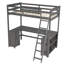 Lit mezzanine simple avec bureau en U, tiroirs et étagère de rangement brun antique
