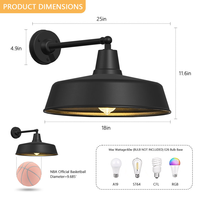 Luminaire de grange, H 11,6 po x l 18 po x P 25 po