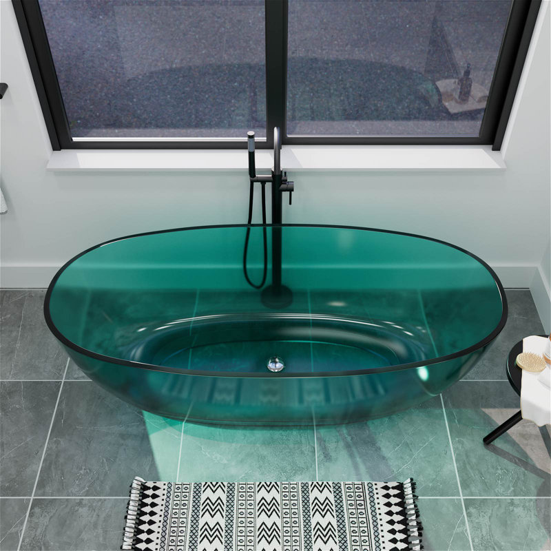 65" x 30" Freestanding Solid Surface Soaking Bathtub with Pop-Up Drain & Overflow, CUPC Certified, Elegant Design for Modern Bathrooms