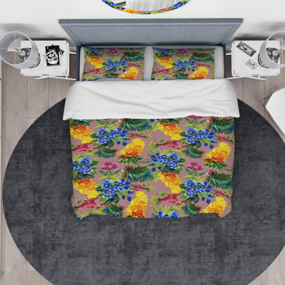 Coastal Polyester Floral Duvet Cover