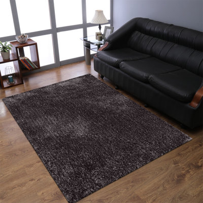 Aimantas Hand Tufted Shag Polyester Eco-Friendly Area Rugs - Rectangle, Charcoal Color, Plain Solid Design, High Pile Thick Handmade Anti Skid Area Rugs for Living Room, Bed Room
