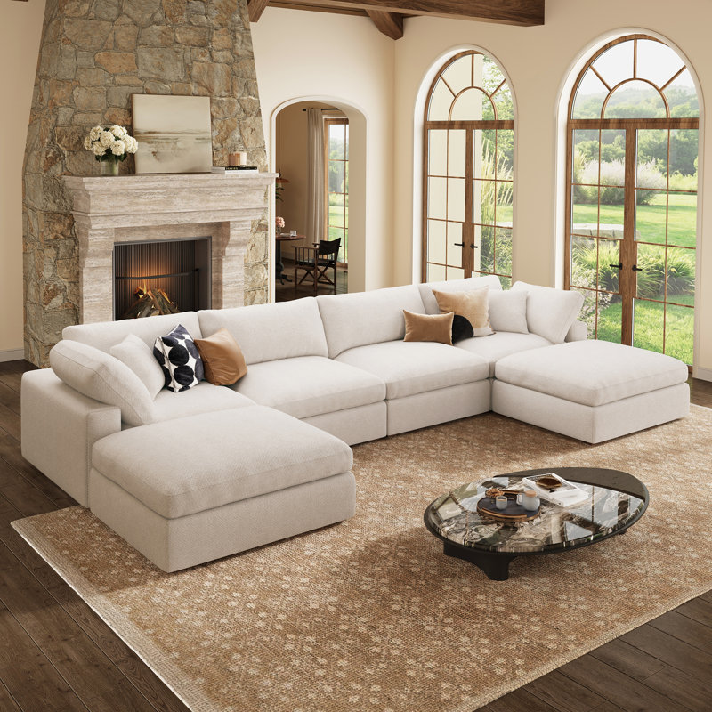 Canapé Abramson, H 36,2 po x l 156 po x P 78 po, Chenille blanche