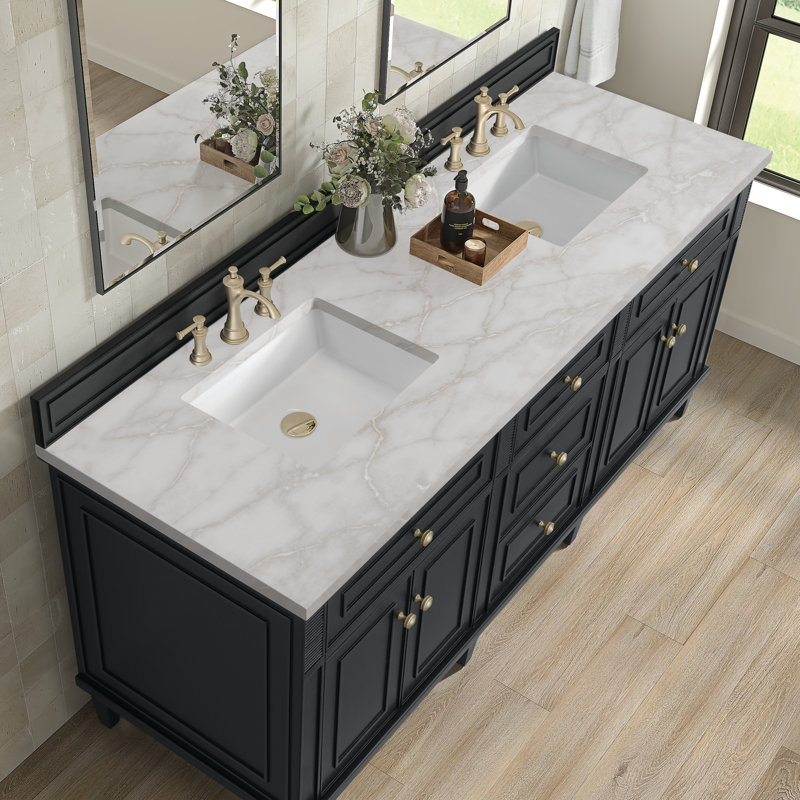 Lorelai 72'' W Double Vanity, Black Onyx, 8" Widespread, Victorian Silver Silestone