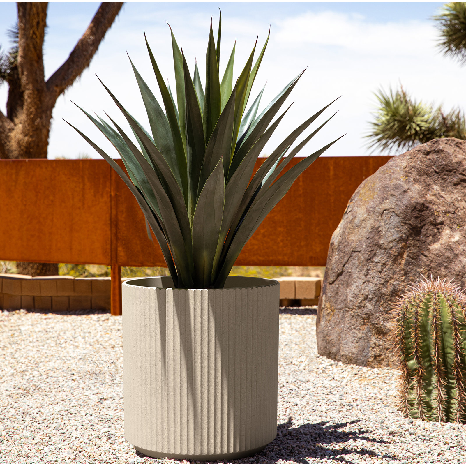 Demi Series 19" Pot Planter, 1, Sand, 19.75" H x 18.5" W x 18.5" D