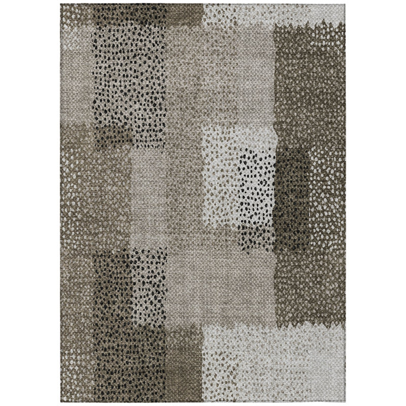 Machine Washable Indoor/Outdoor Chantille ACN2868 Blocks Rug, 10' x 14', Brown