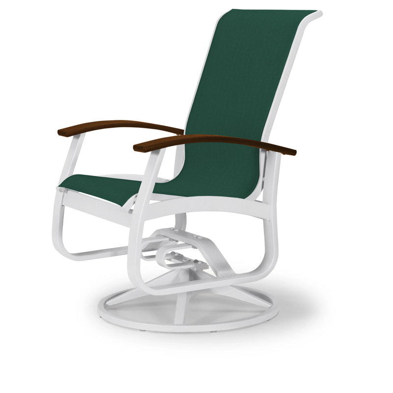 Chaise de patio pivotante Askar, Vert forêt 22D Sunbrella® vert, Blanc brillant, Kona P10