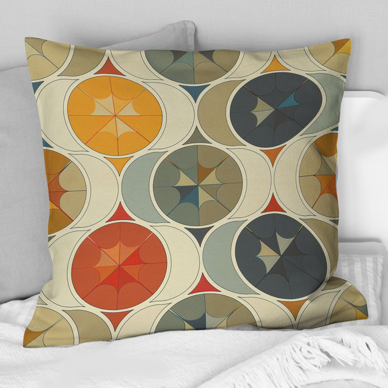 Coussin jaune et beige Mid-Century Retro Circle - Mid-Century, H 16 po x l 16 po