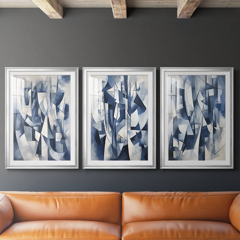 NAUTICAL Series CDxxi - Impression encadrée sur mesure de qualité supérieure - 3 pièces, Argent argent, H 21 po x l 30 po