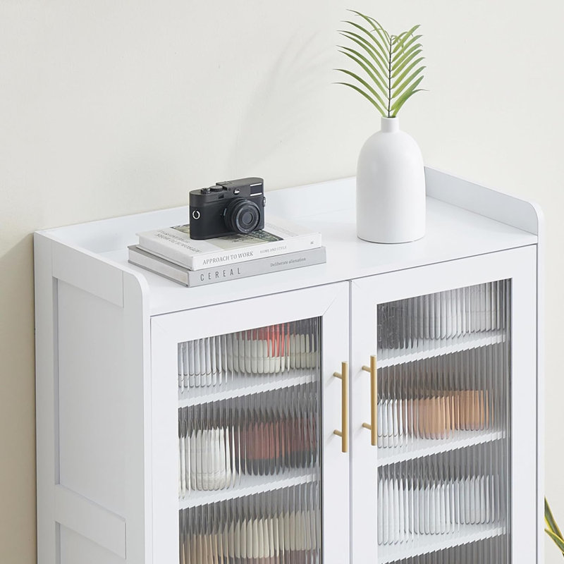 Range-chaussures à 5 niveaux avec portes en verre - Organisateur de rangement d'entrée blanc avec pieds robustes pour chaussures et présentoir