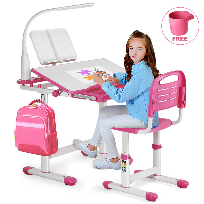 Baylee Adjustable Metal Base Writing Desk, Pink