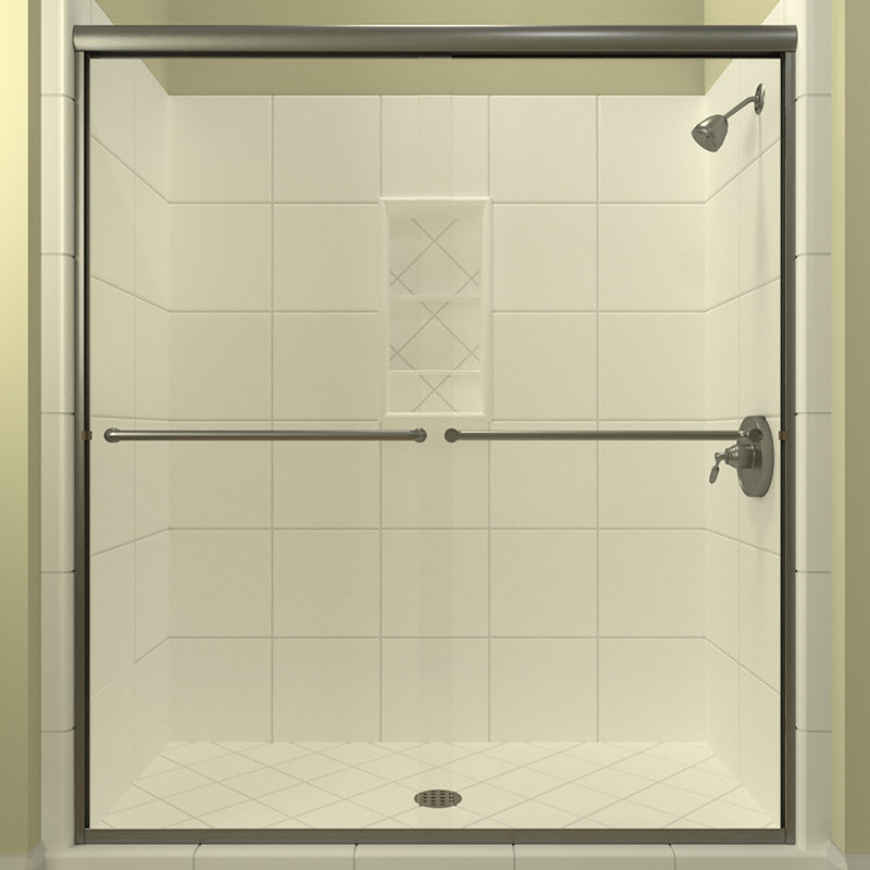 Leser - W x 70.375'' H Bypass Door Frameless Shower Door with, Brushed Nickel, Clear Glass