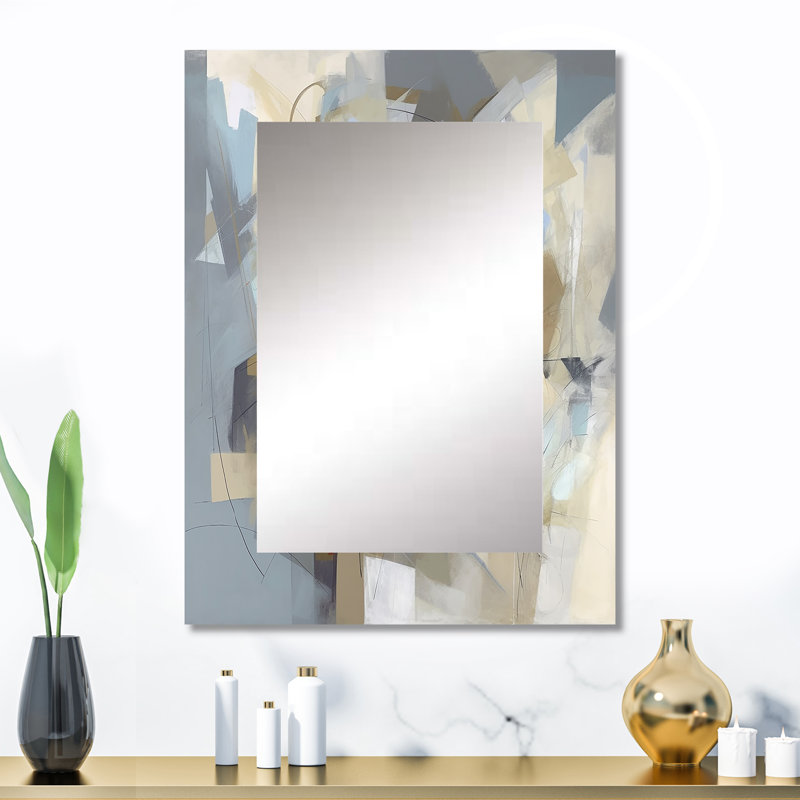 Beige And Grey Unbounded Creativity III - Abstract Painting Wall Mirror, Beige Decorative Mirror, Printed Metal Art