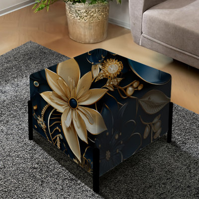 Glamour or et saphir élégance - repose-pieds carré floral