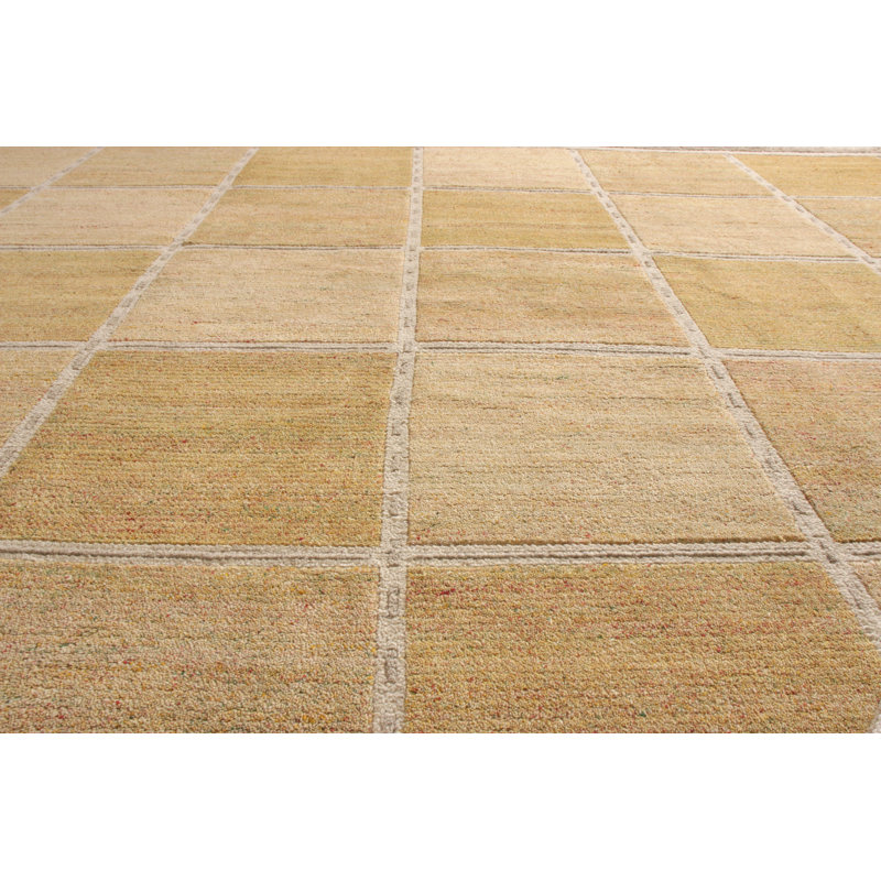 Scandinavian Hand Knotted Wool Geometric Area Rug, Rectangle 12' x 18'