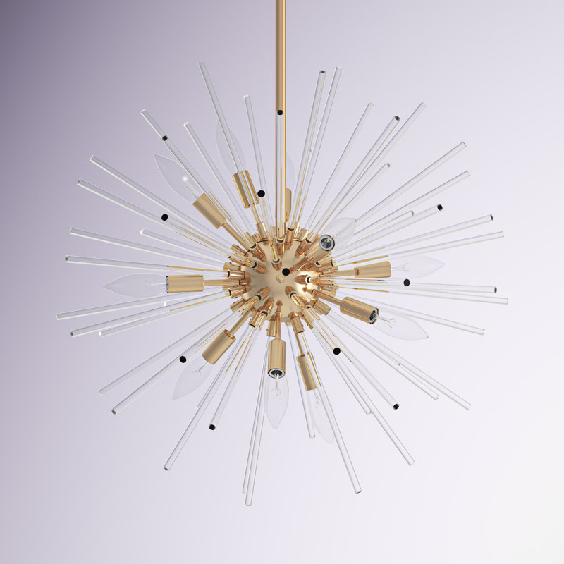 Lustre sphérique Spoutnik 12 lumières Merrick, 25" H x 23" W x 23" W, Laiton satiné