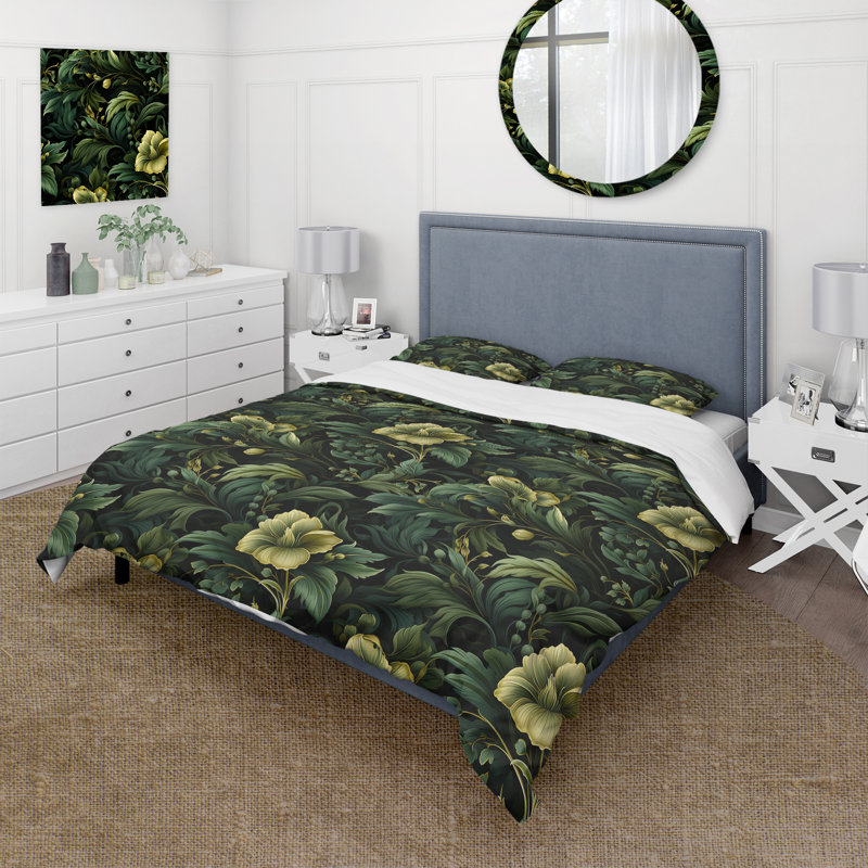 Literie Victorian Stealth Flowers IV, Housse de couette pour grand lit et 2 taies décor
