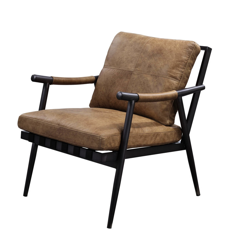 Chaise de bureau berçante en cuir fleur et pieds en métal
