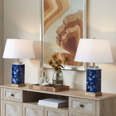 Amata 23.5" Ceramic Dimmable Table Lamp Set With USB Ports & type C