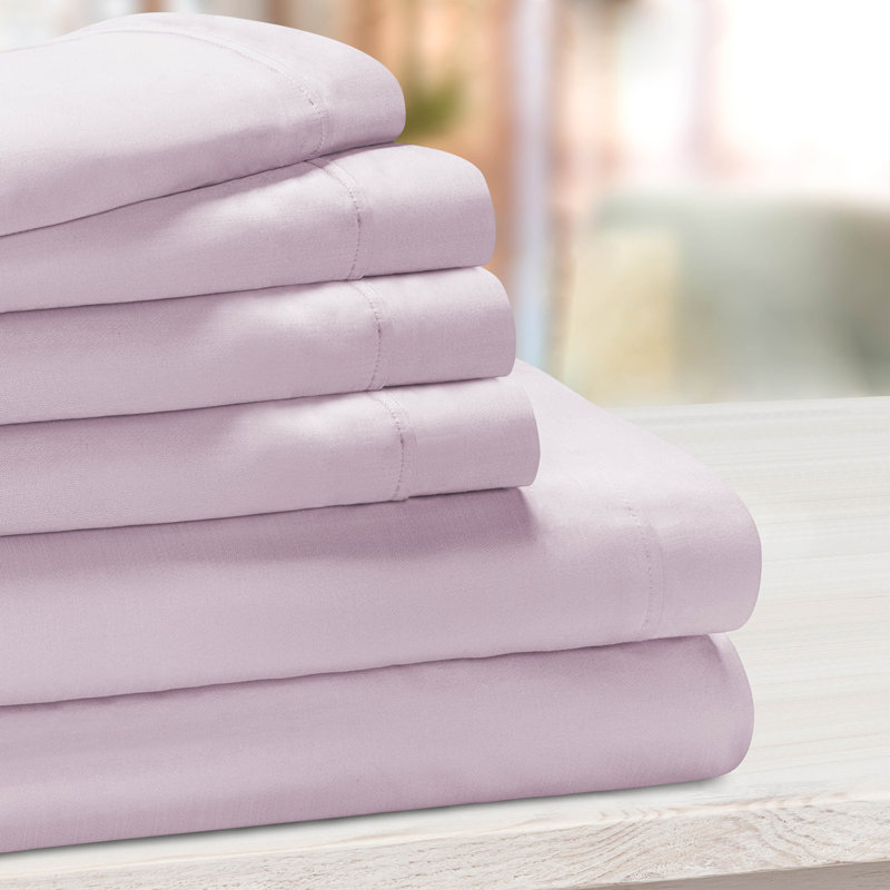 1000 Thread Count Solid Deep Pocket Cotton Blend Bed Sheet Set, Lilac, King Sheet Set with 2 Pillowcases