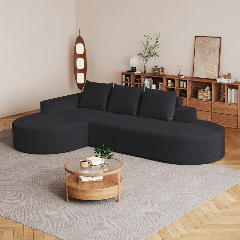 Canapé moderne incurvé moderne, ensemble de canapé modulaire rembourré en chenille, ensemble modulaire de salon modulaire en L de 108,5 po avec 3 coussins, canapé-lit combiné gratuit pour le salon, la chambre à coucher