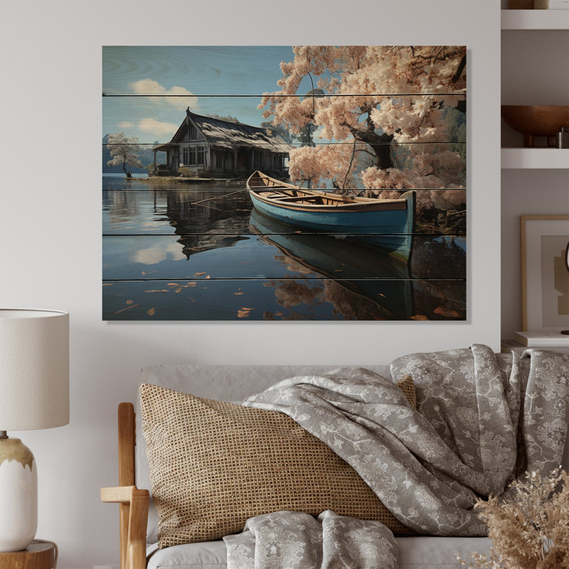 Lakehouse Lakeside Tranquility sur impression sur bois, H 10 po x l 20 po x P 0,78 po