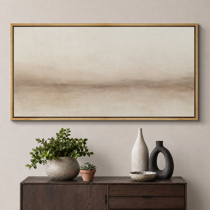 Grande impression sur toile encadrée, impression de paysage abstrait beige pour décor neutre moderne, H 30 po x l 60 po