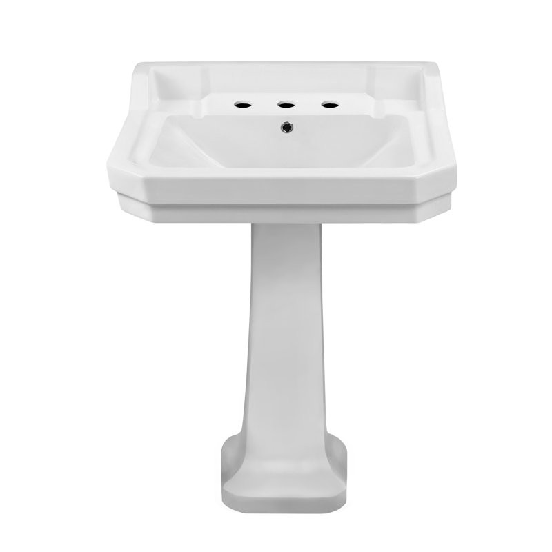 Isabella Collection Traditional Pedestal 23.5" Sink, Rectangular Bowl, Backsplash, Dual Soap Ledges, Decorative Trim and Overflow