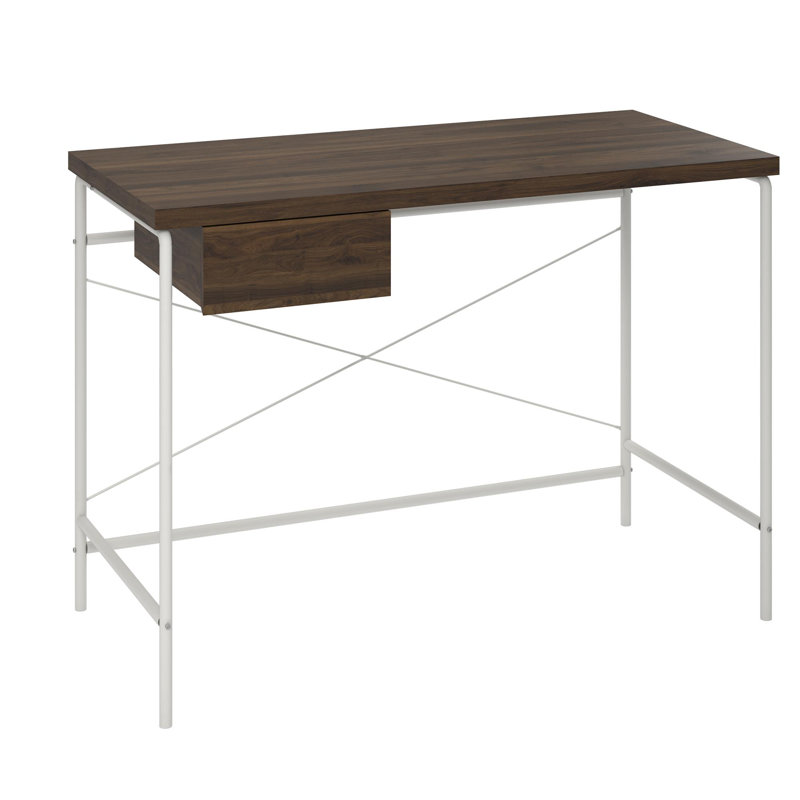 Walnut and Gray MDF Writing Desk with Metal Base